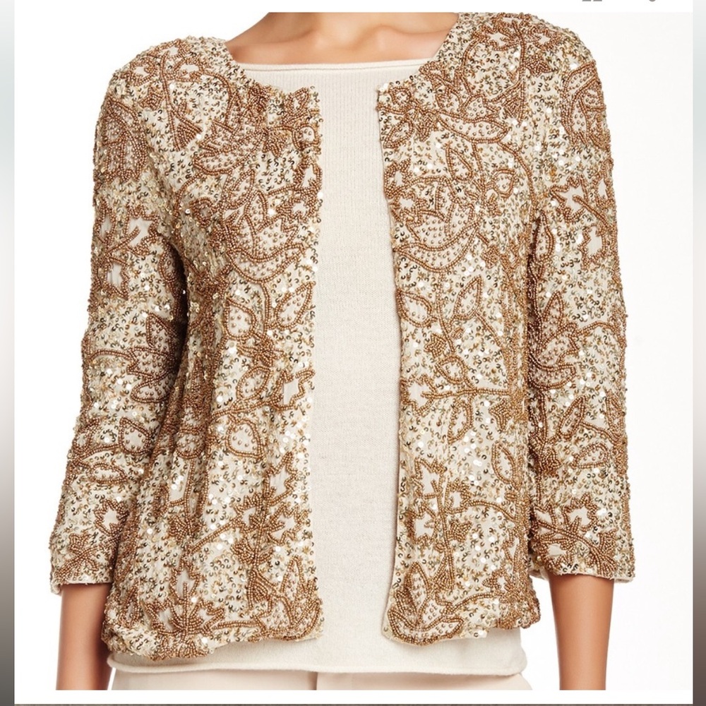Calypso St. Barth Cannelita Jacket Gold Beaded Sequin Embellished Heavy Size M
